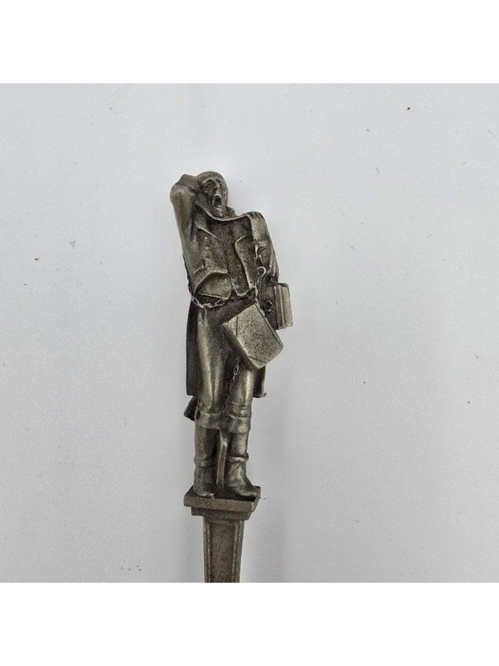 Vintage Pewter Souvenir Spoon Soldier Handle Etched Scene Embossed Pre-Owned